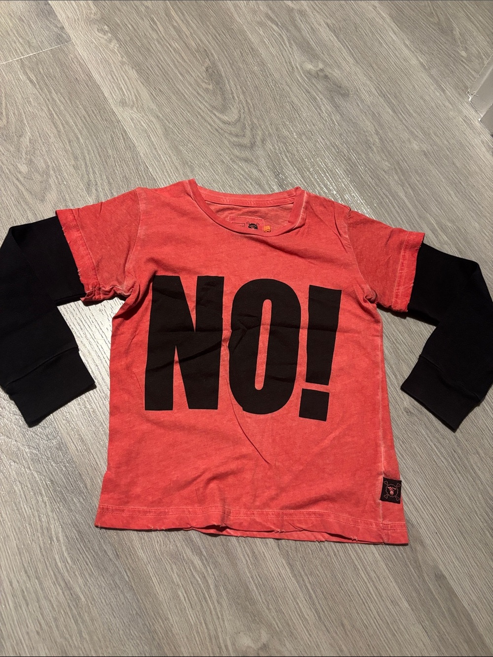 Nununu red and black long sleeve No! t- shirt size 3-4 years old
